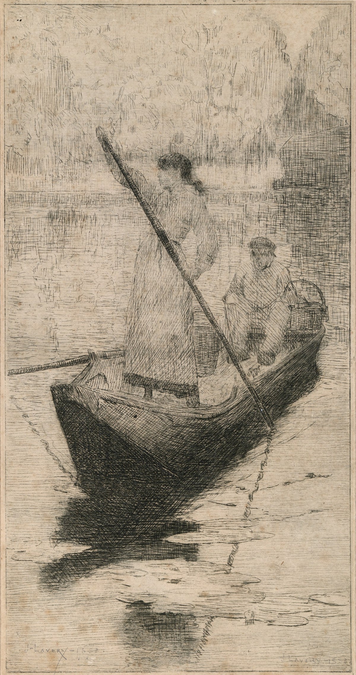Figures in a Boat, etching by John Lavery, 1883