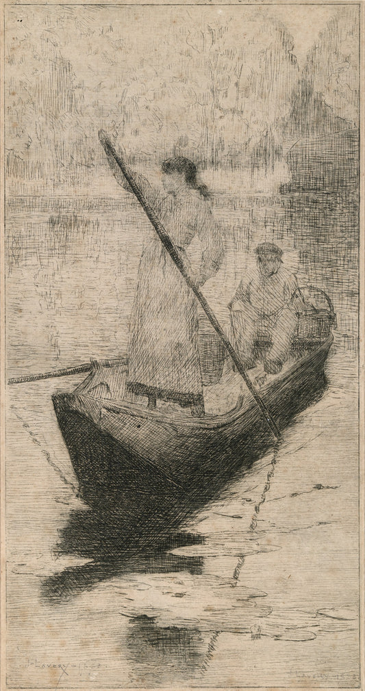 Figures in a Boat, etching by John Lavery, 1883