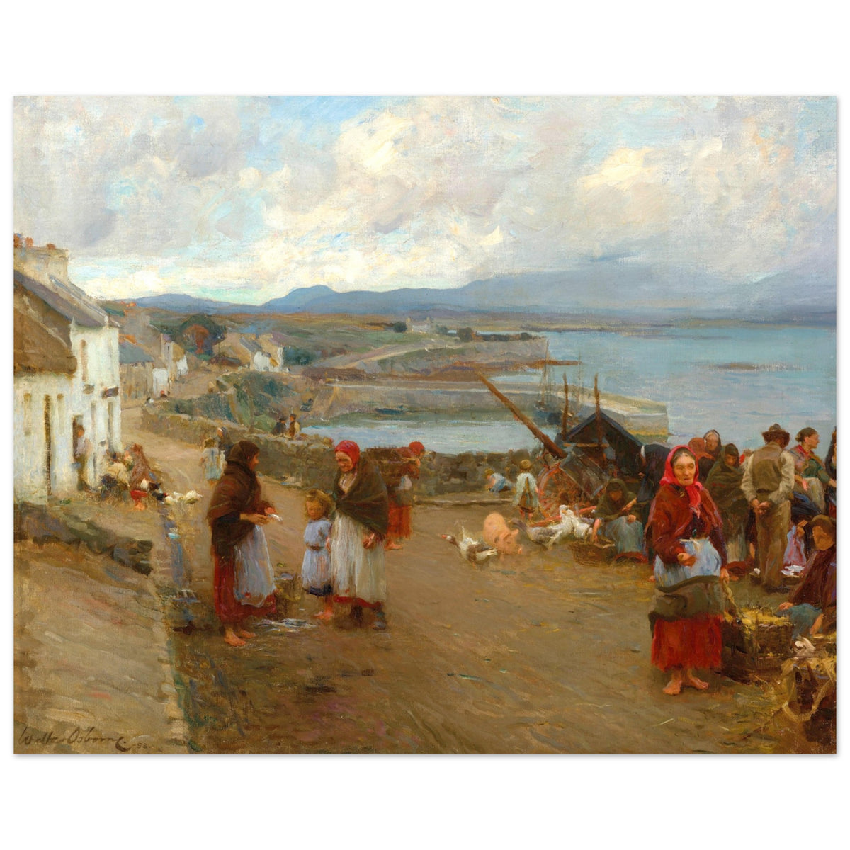Life in Connemara, A Market Day by Walter Osborne, 1898, women in red shawls at a harbour market, unframed