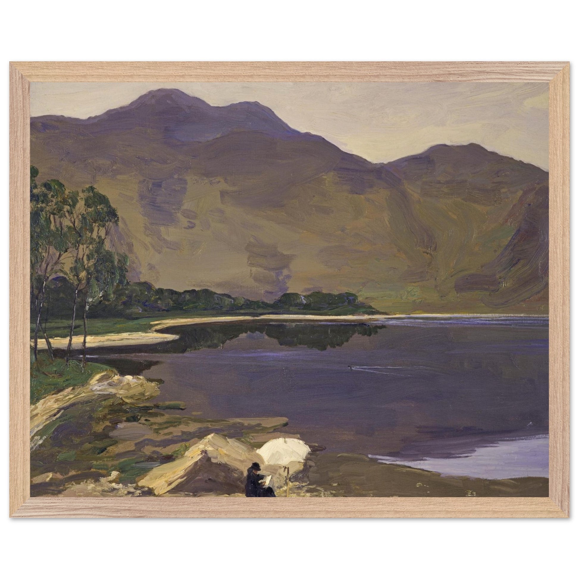 Loch Katrine by Sir John Lavery, framed art print in natural oak frame