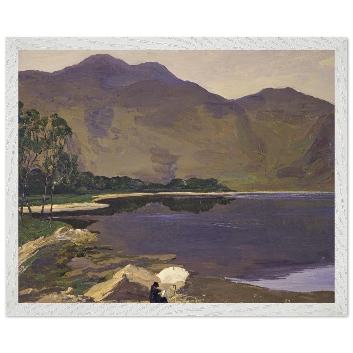 Loch Katrine by Sir John Lavery, framed art print in white frame