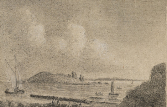 Ireland's Eye and Lambay Island from Howth, charcoal and wash drawing by Christopher Machell