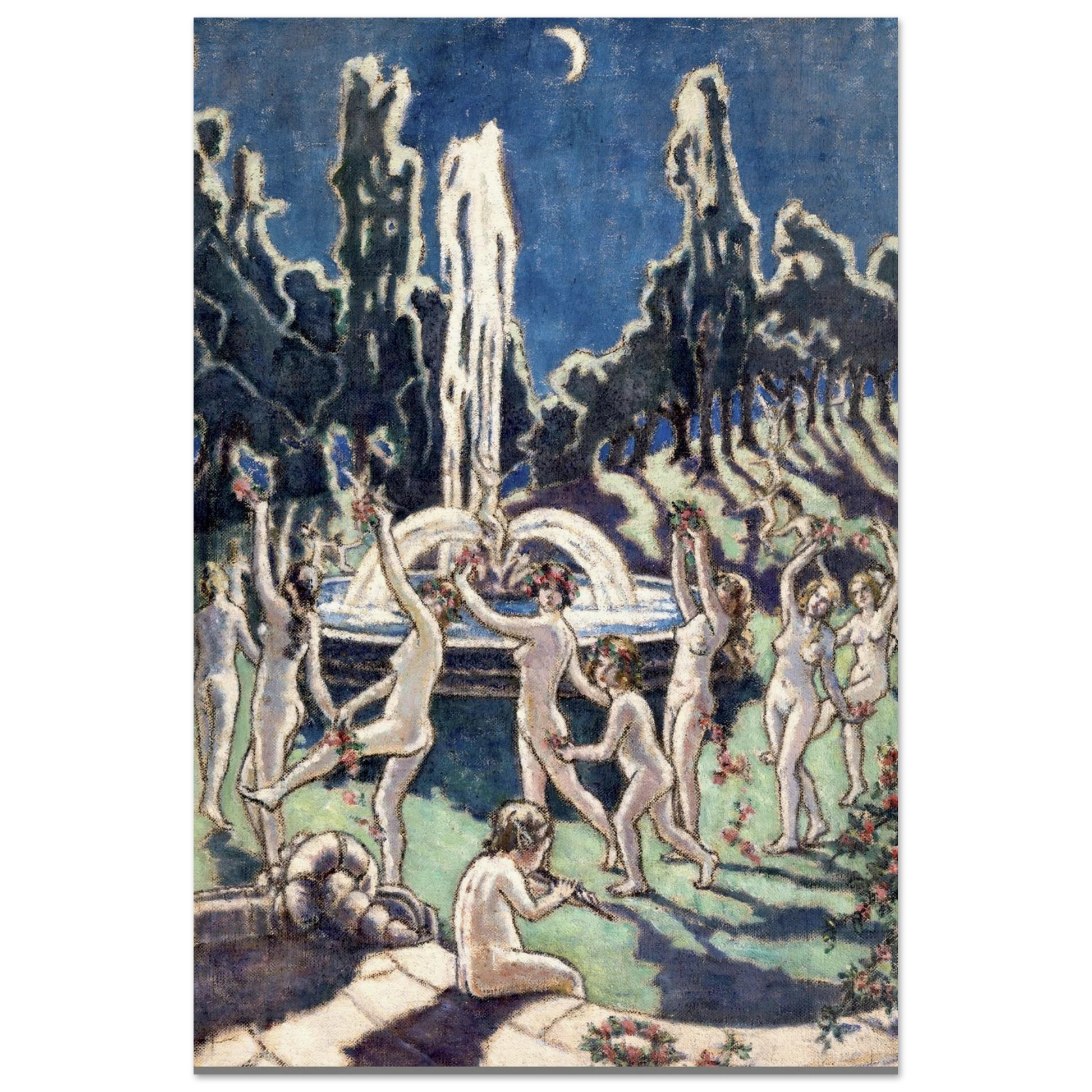 Nudes Dancing round a Fountain by Moonlight by Mainie Jellett – unframed museum-quality Irish Modernist art print