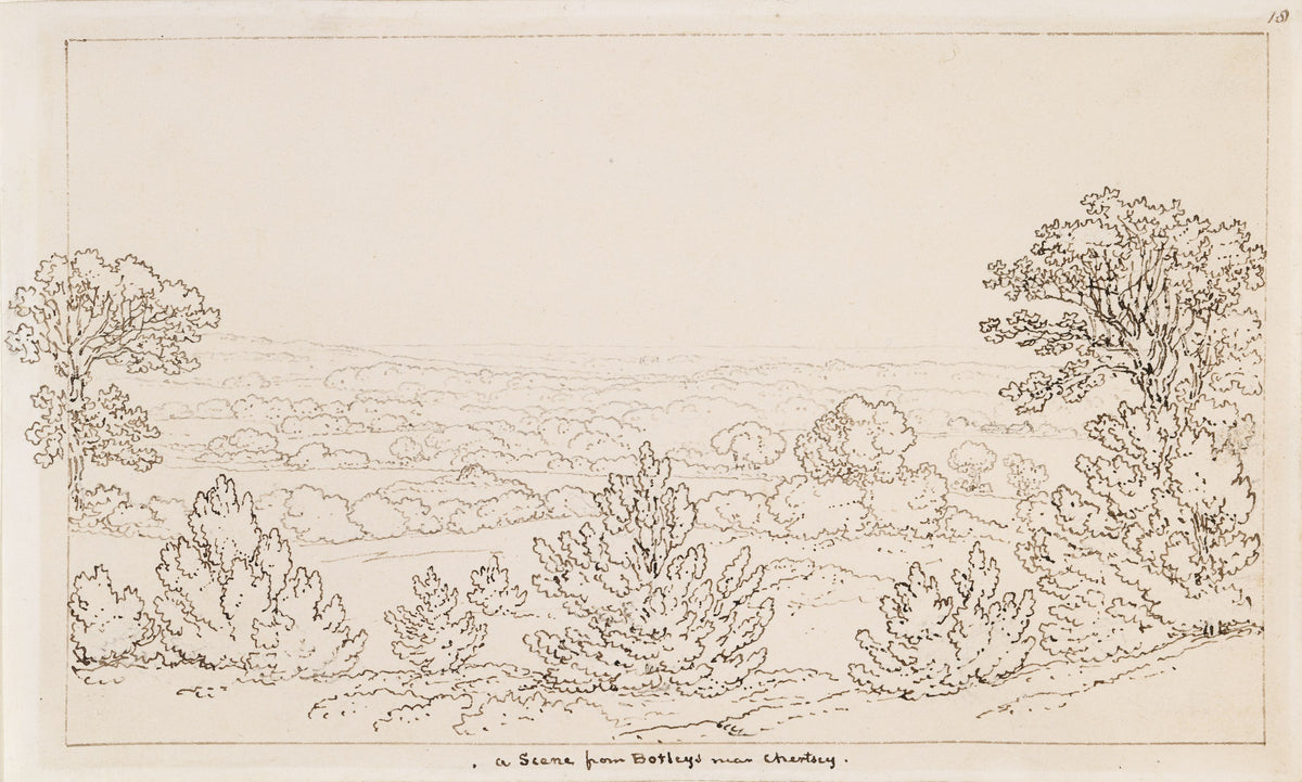 Chertsey, Surrey, from Botleys House, graphite and ink drawing by James Arthur O’Connor