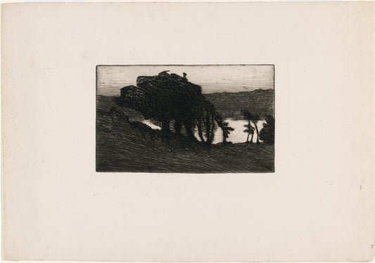 Landscape with Dark Trees and a River, etching by Roderic O'Conor, 1893