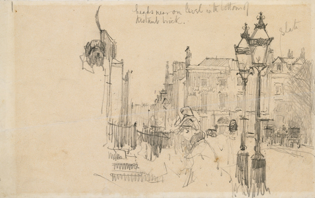 Merrion Row, Dublin and Tracton House, pencil drawing by Walter Osborne