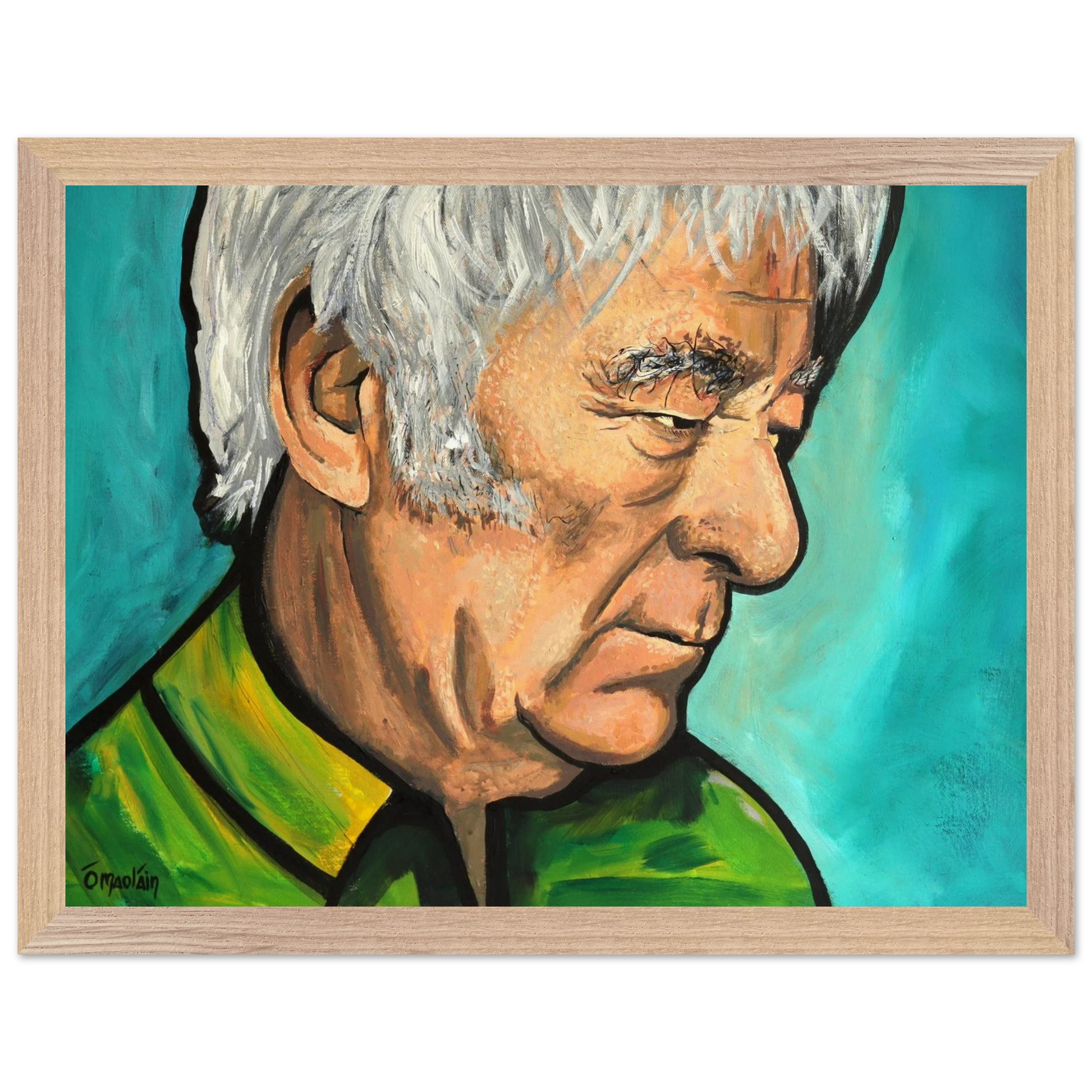 Seamus Heaney framed portrait print in natural wood frame, 30x40cm – Irish literary art