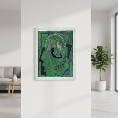 Single Element (c.1938) by Mainie Jellett in a white wooden frame, museum-quality Irish abstract art print in green and blue tones.
