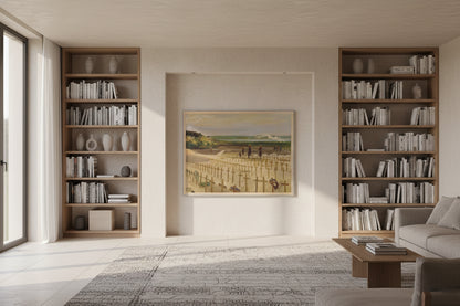 Collector’s Edition of The Cemetery, Étaples (1919) by Sir John Lavery displayed in a refined institutional office interior.