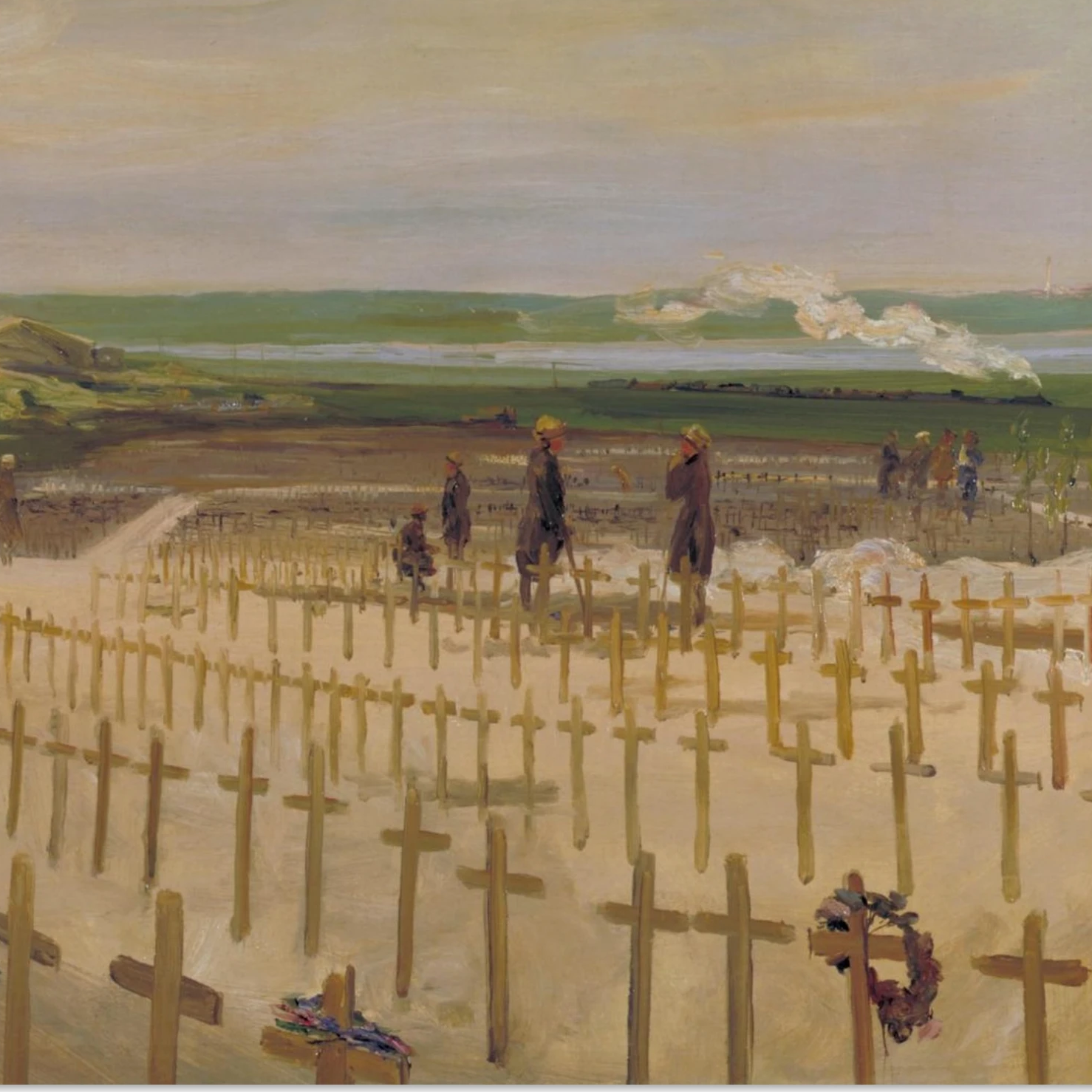 The Cemetery, Étaples (1919) by Sir John Lavery, Irish master war art painting depicting a First World War military cemetery.