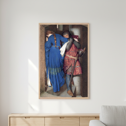 The Meeting on the Turret Stairs by Frederic William Burton framed Irish art print displayed in modern interior