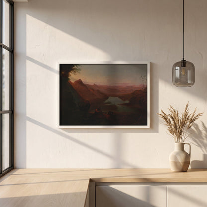 The Painter's Holiday framed print in a white frame on a plaster wall above an oak worktop in a bright Scandinavian kitchen