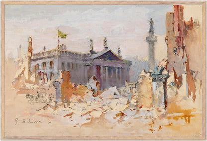 The Ruins of O’Connell Street, 1916, large framed Irish historical art print in wood gallery frame, 60×90 cm