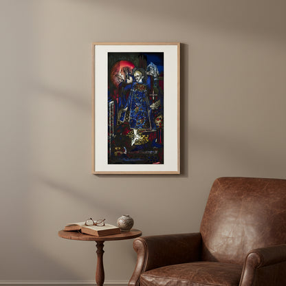 The Song of the Mad Prince by Harry Clarke (1917). Frame natural oak gallery profile. Print size: 40 × 80 cm. 