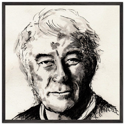 Seamus Heaney portrait The Squat Pen by Irish artist Ó Maoláin, extra large Collector’s Edition framed print, black frame