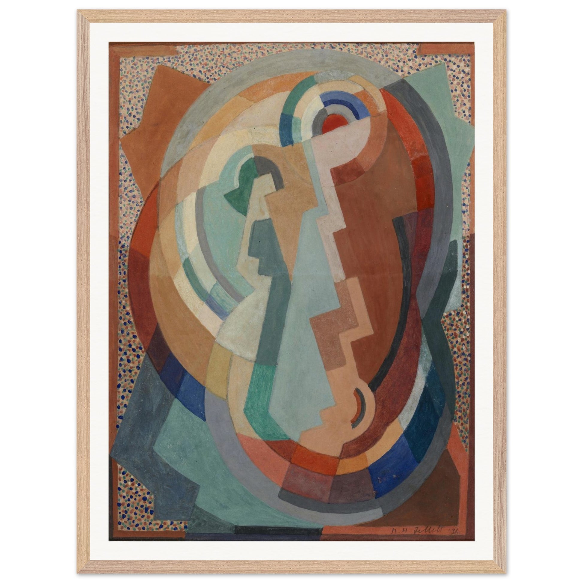 The Virgin and Child by Mainie Jellett – natural wood framed Irish Modernism print