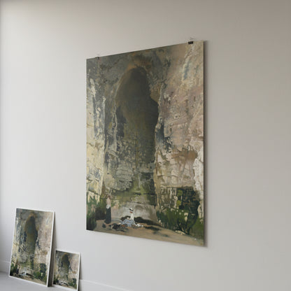 “Minimalist art-studio wall with soft diffused light, showing an unframed museum-grade print of ‘Digby Cave No. 1’ by Sir William Orpen clipped or resting gently against the wall. Matte paper texture visible, archival quality. Clean, premium aesthetic. No stylisation of the artwork. High-resolution, neutral tones.”