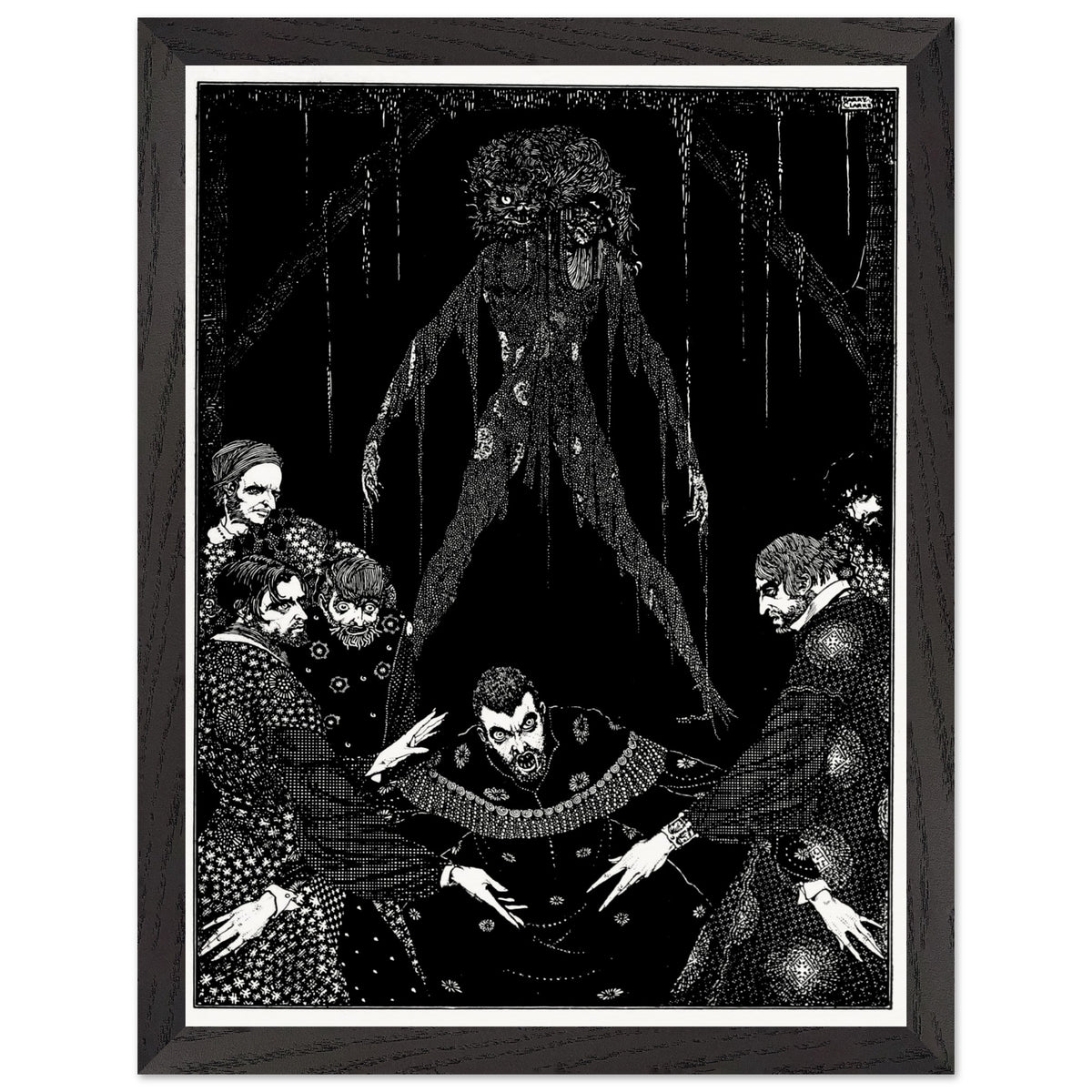 Walled the Monster (1923) by Harry Clarke in a black frame, black and white gothic illustration