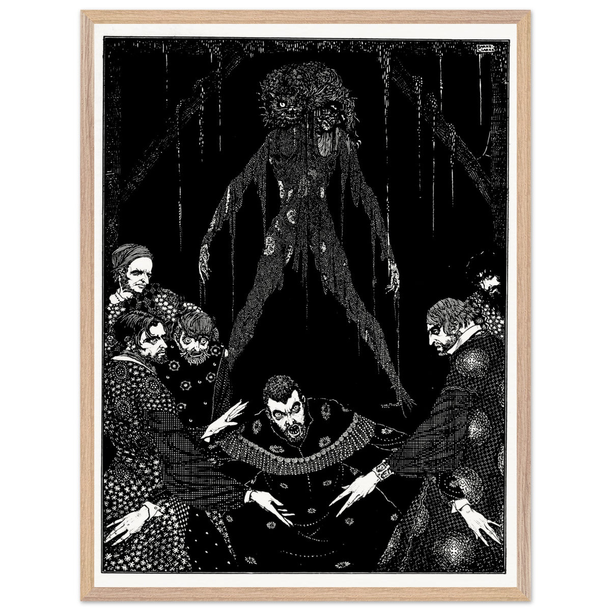 Walled the Monster (1923) by Harry Clarke in an oak frame, illustration for Poe's The Black Cat
